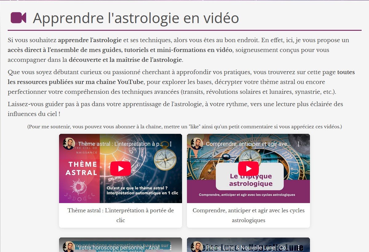 Nouvelle page d'apprentissage de l'astrologie